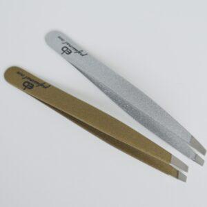Pinzette inox punta obliqua linea oro e argento