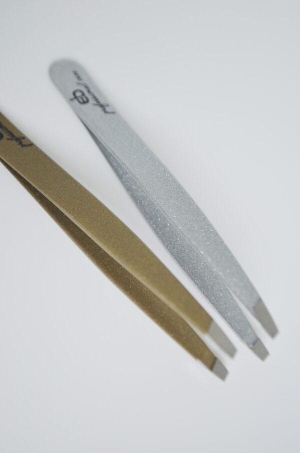 Pinzette inox punta obliqua linea oro e argento - immagine 2